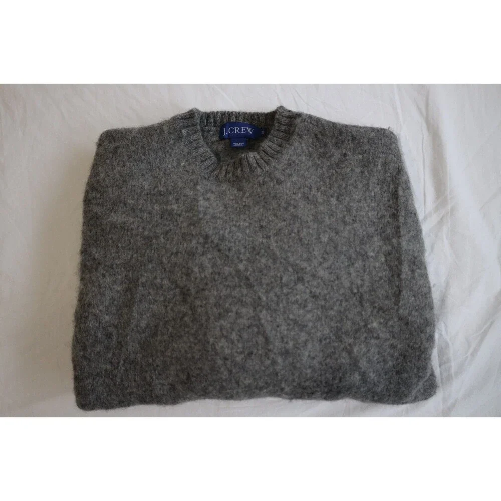 J.Crew Mens XL 100% Wool Gray Crewneck Sweater Heavy Knit Pullover